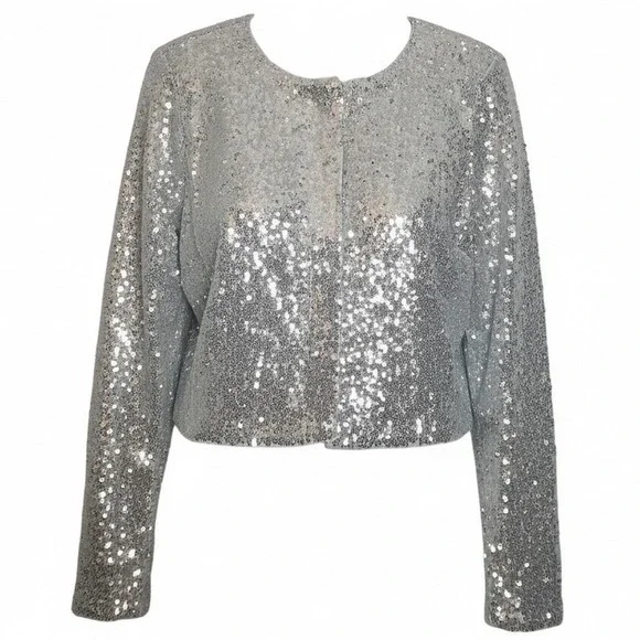 GOOD AMERICAN Silver Sequin Embellished Cardigan Top Size Small NWT $179 - Picture 1 of 9
